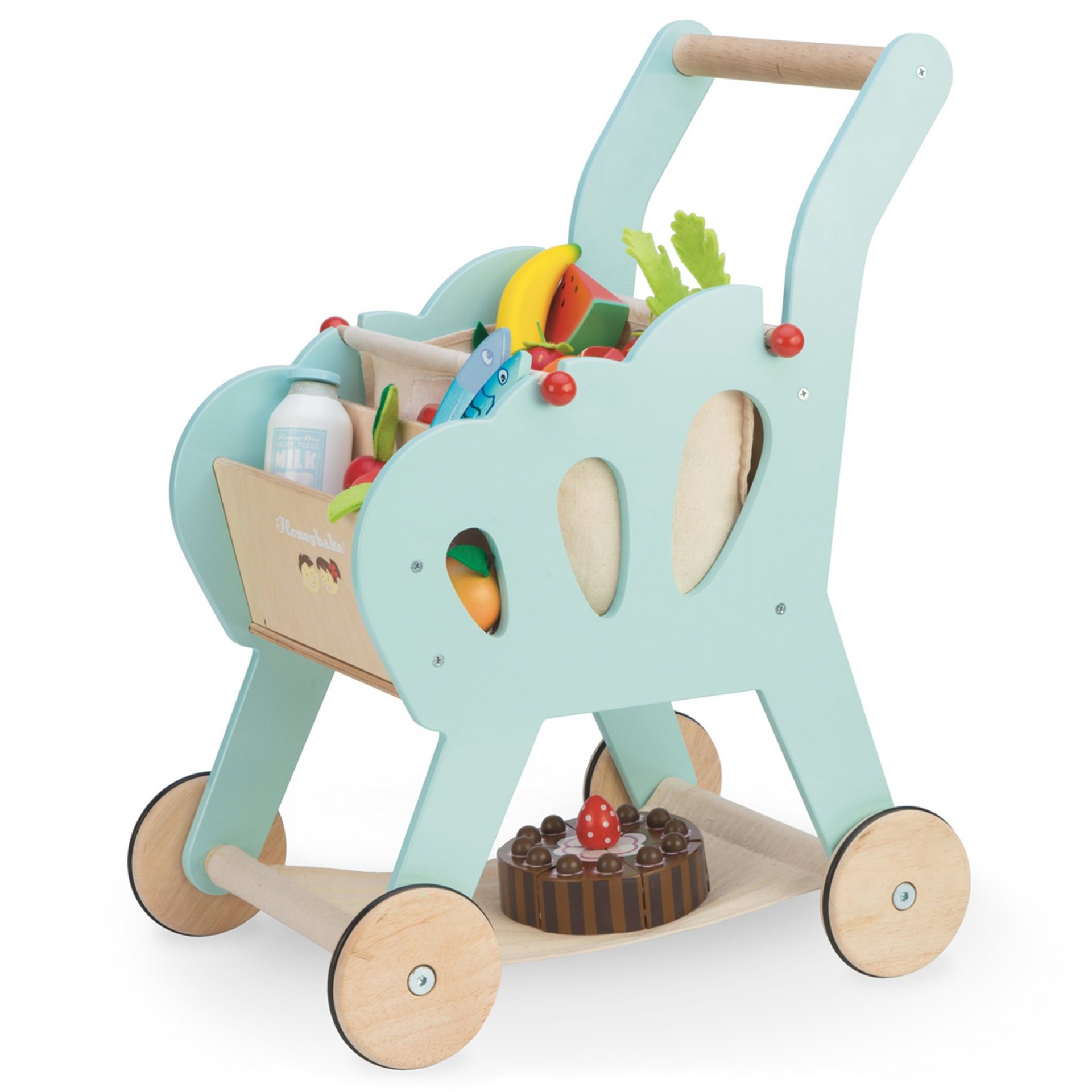 wooden toy shopping trolley
